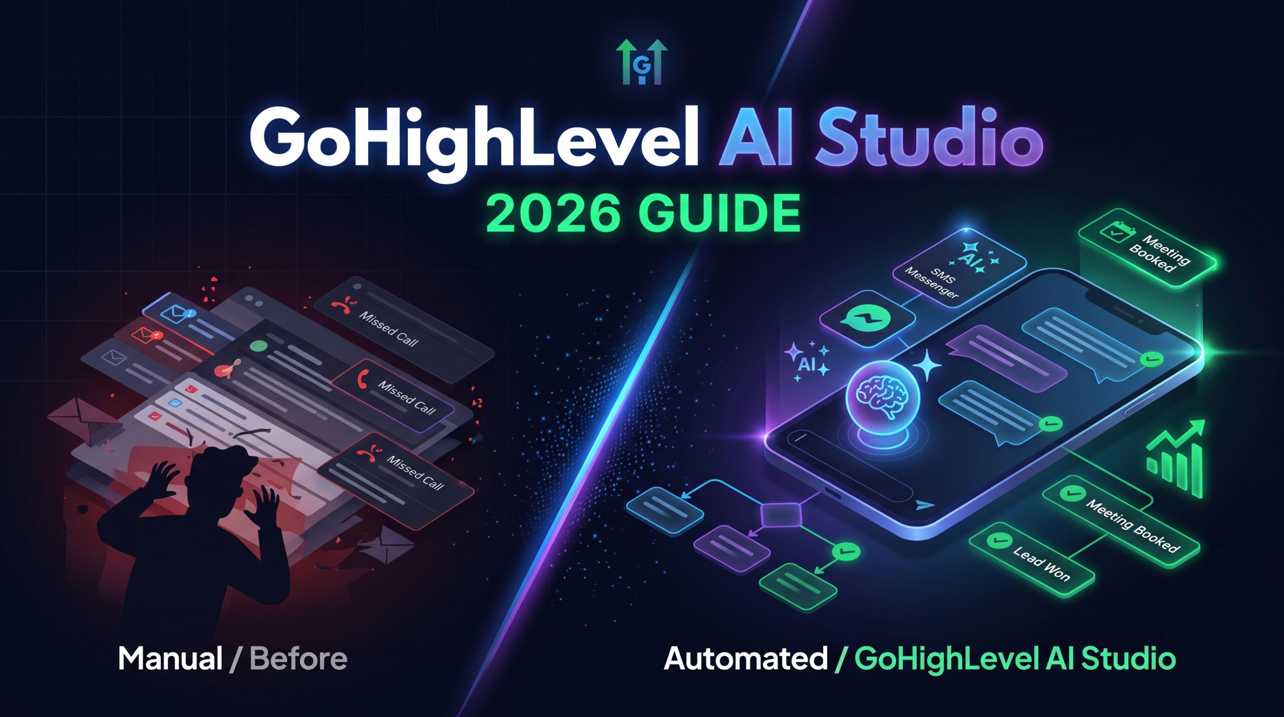 GoHighLevel AI Studio automating lead management, messages, and appointment bookings compared to manual workflows.
